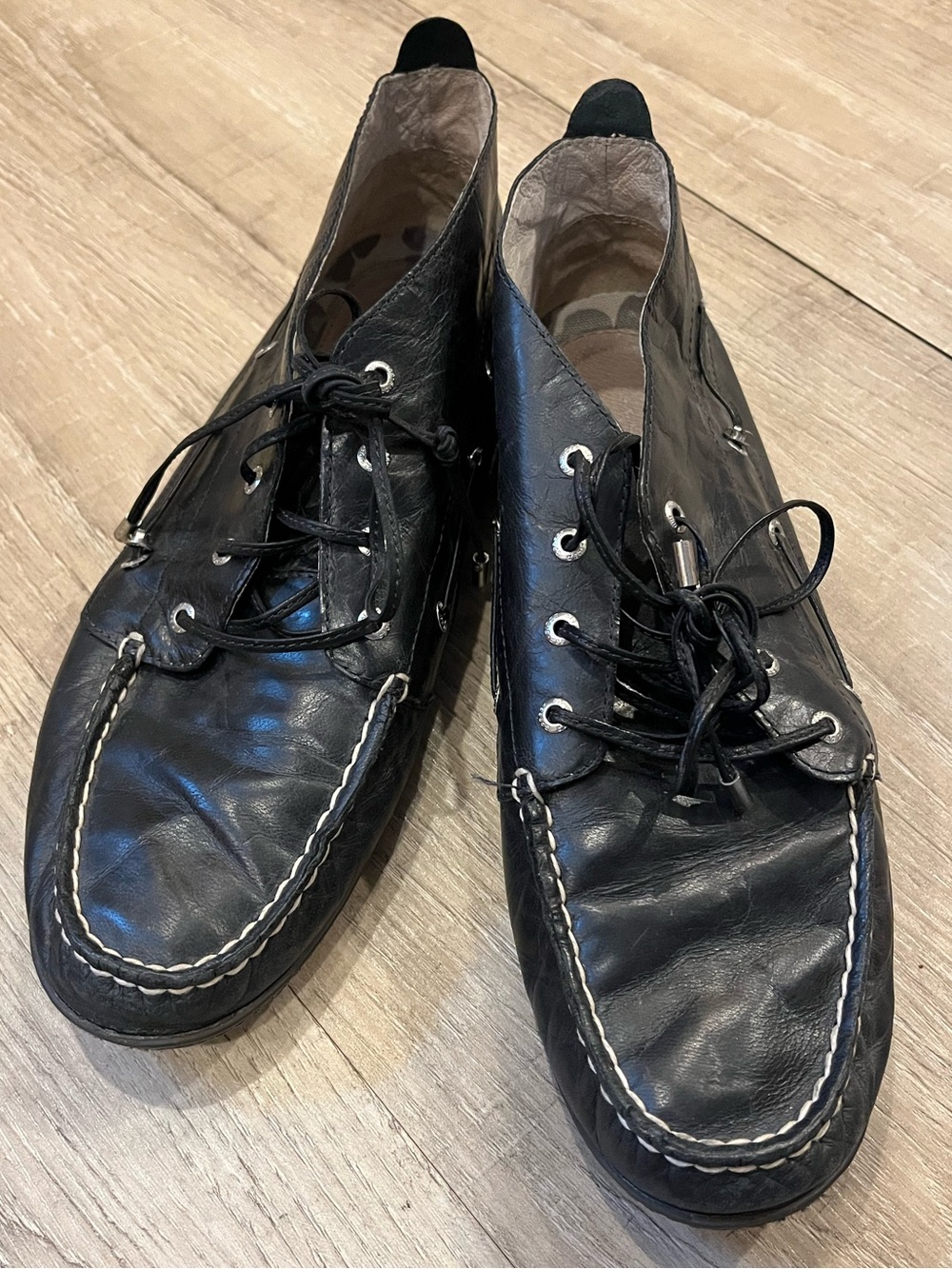 Sperry Black Leather Lace-Up Mid Boat Shoes 9M